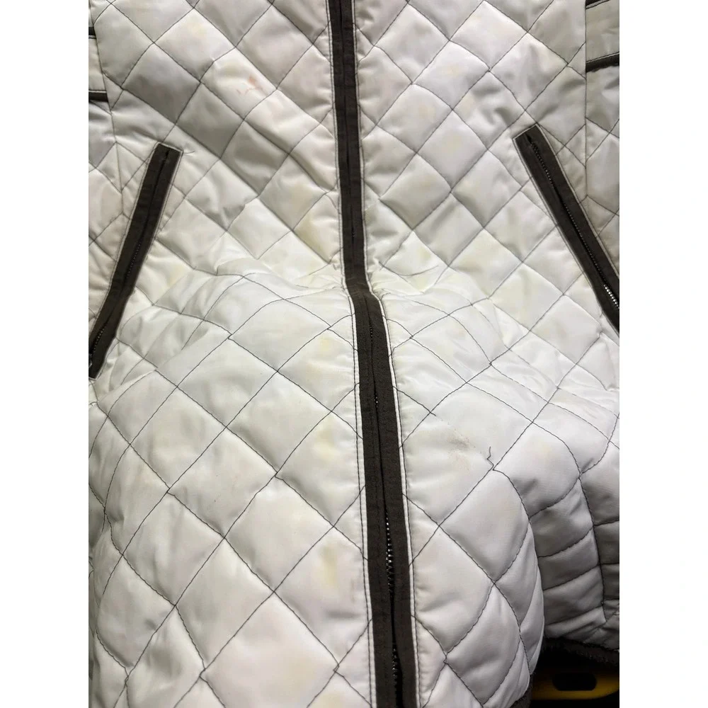 Miller‎ Quilted Longline Jacket Womens Size S White Brown Equestrian Full Zip